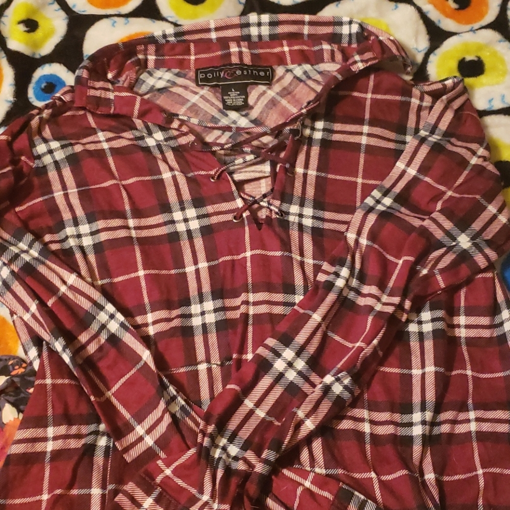 Plaid long sleeve with lace up chest